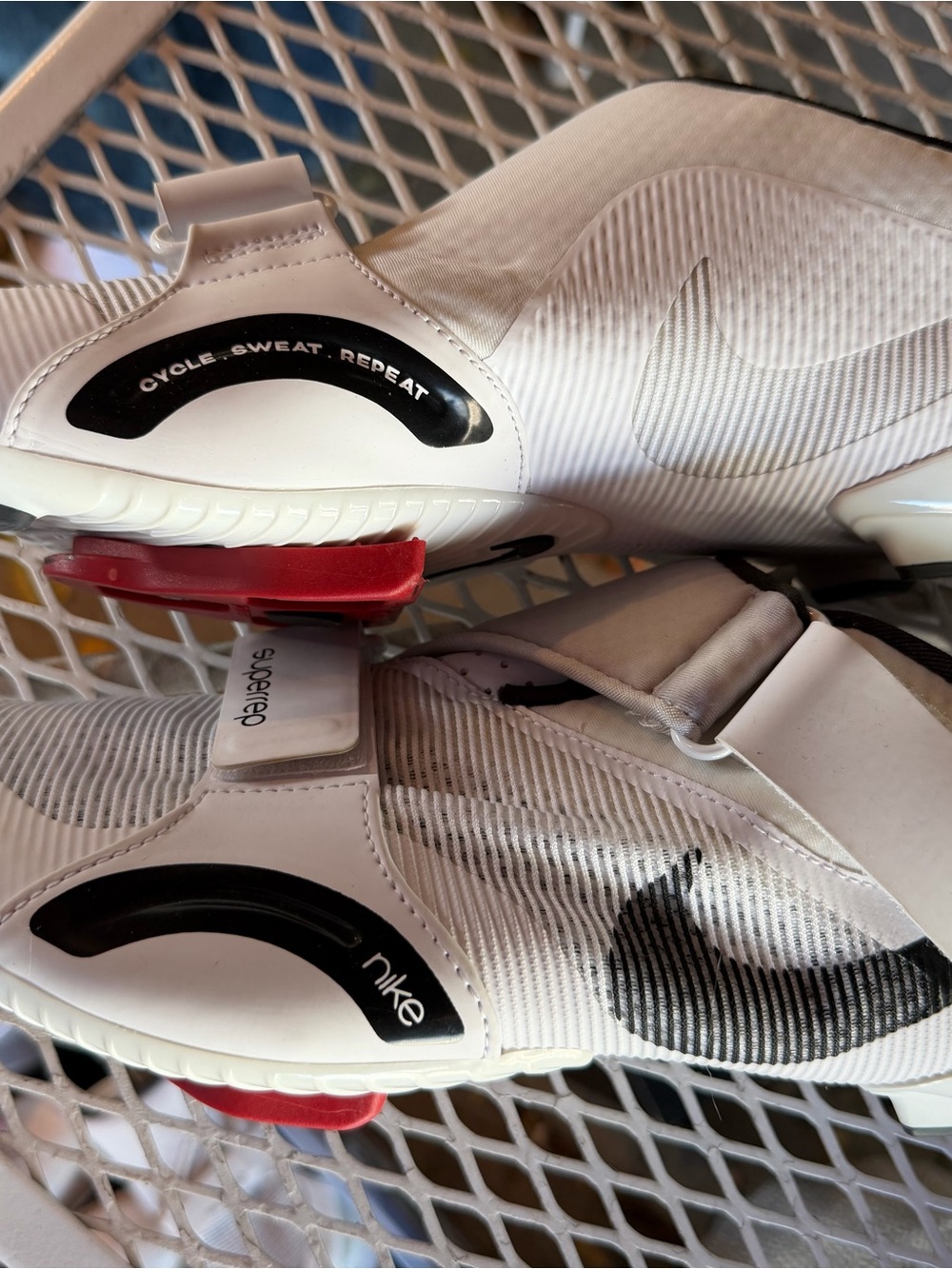 Nike Kids White and Red Cycling Sneakers with Black Accents